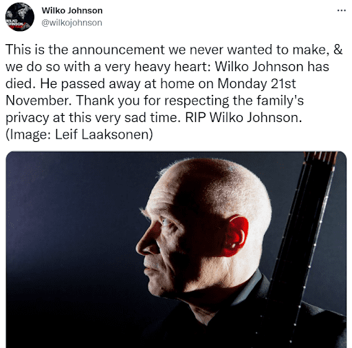 What was the reason behind the death of Wilko Johnson
