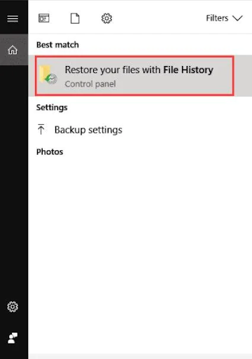 Restore your files with File History
