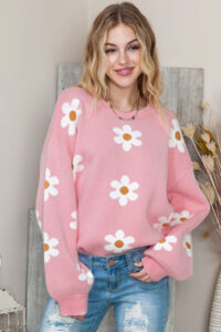 Sweater with 3D floral rosette